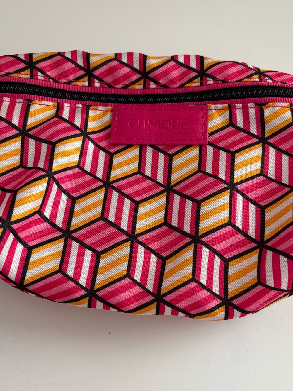 Clinique Pink and Yellow Geometric Cosmetic Bag